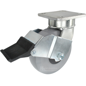 6" x 2" Solid Polyurethane Elastomer Wheel Kingpinless Swivel Caster with Face Contact Brake - 1,700 Lbs Capacity Part # P5106209HU1FCB