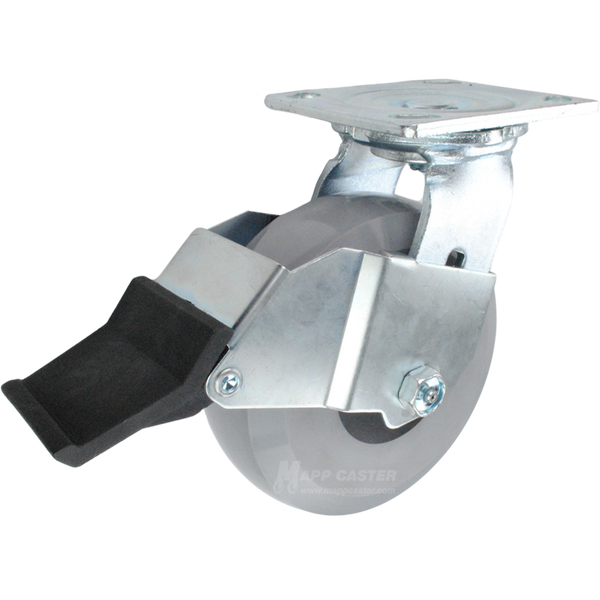 6" x 2" Solid Polyurethane Elastomer Wheel Swivel Caster with Face Contact Brake - 1,250 Lbs Capacity Part # 146HUBB620SFCB