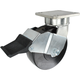 6" x 2" Straight Sided Phenolic Wheel Kingpinless Swivel Caster with Face Contact Brake - 1,500 Lbs Capacity Part # P51062SSPFCB