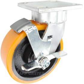 6" x 2" Titan Polyurethane on Iron Wheel Kingpinless Swivel Brake Caster - 2,000 Lbs Capacity Part # P51062PXBBTLB