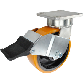 6" x 2" Titan Polyurethane on Iron Wheel Kingpinless Swivel Caster with Face Contact Brake - 2,000 Lbs Capacity Part # P51062PXBBFCB