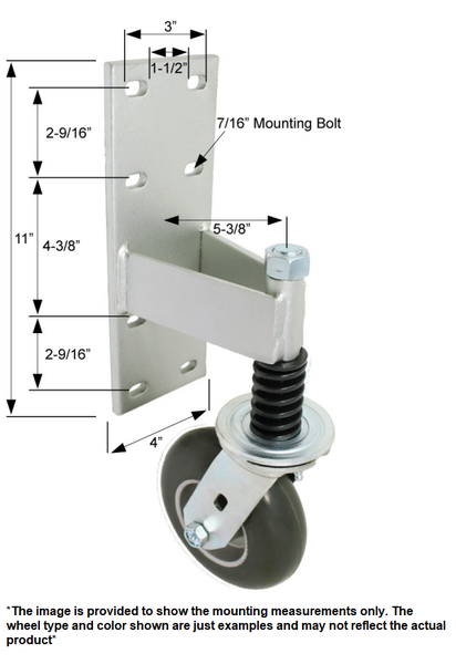 Heavy Duty Spring Loaded Gate Caster Bracket with Thermplastic Rubber Wheel - 500 lbs. Capcity