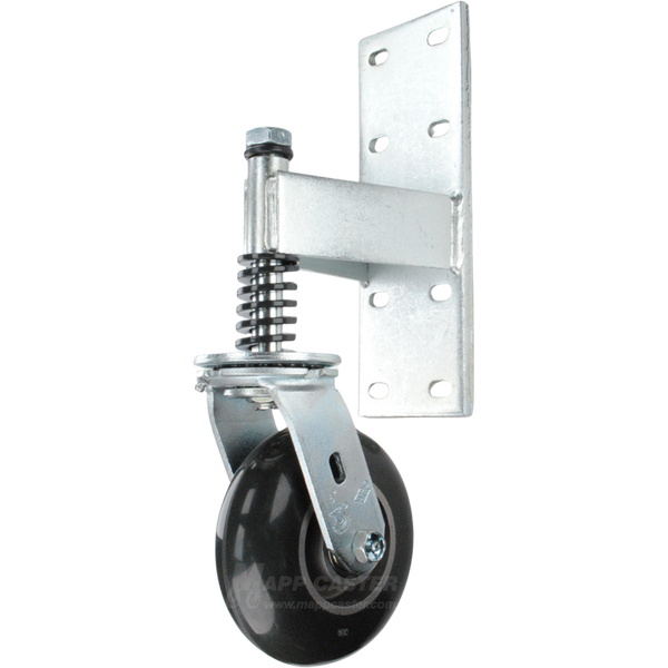 Heavy Duty Spring Loaded Gate Caster Bracket with Balloon Cushion Rubber Wheel - 500 lbs. Capcity