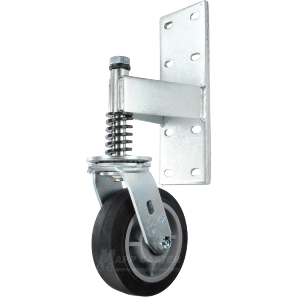 Heavy Duty Spring Loaded Gate Caster Bracket with Thermplastic Rubber Wheel - 500 lbs. Capcity
