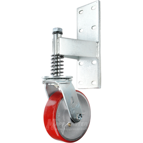 Heavy Duty Spring Loaded Gate Caster Bracket with Poly on Iron Wheel - 500 lbs. Capcity