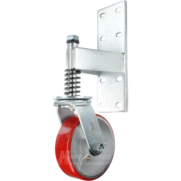 Heavy Duty Spring Loaded Gate Caster Bracket with Poly on Iron Wheel - 500 lbs. Capcity