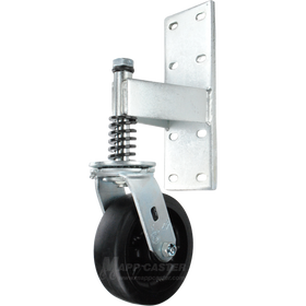 Heavy Duty Spring Loaded Gate Caster Bracket with Rubber on Nylon Wheel - 500 lbs. Capcity