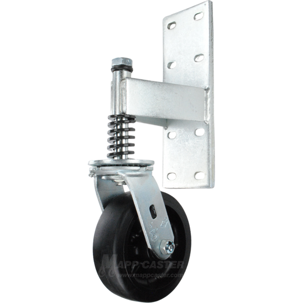 Heavy Duty Spring Loaded Gate Caster Bracket with Rubber on Nylon Wheel - 500 lbs. Capcity