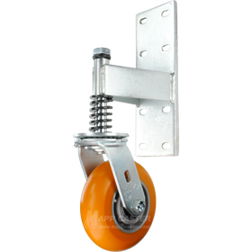 Heavy Duty Spring Loaded Gate Caster Bracket with Poly on Aluminum Wheel - 500 lbs. Capcity