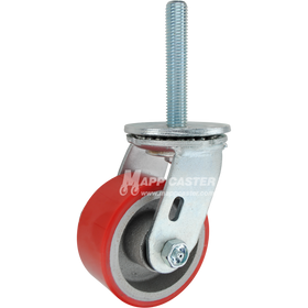 4" x 2" Red Polyurethane on Iron Wheel Swivel Caster, 3/4"-10 x 4 Threaded Stem - 800 Lbs Capacity