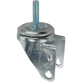 A bright zinc plated swivel caster rig with a 1-1/2-inch long 10 mm threaded stem, showing a double ball raceway.