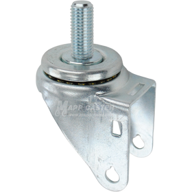 A bright zinc plated swivel caster rig for 3.5 inch wheels with a 3/4-inch threaded stem, showing a double ball raceway
