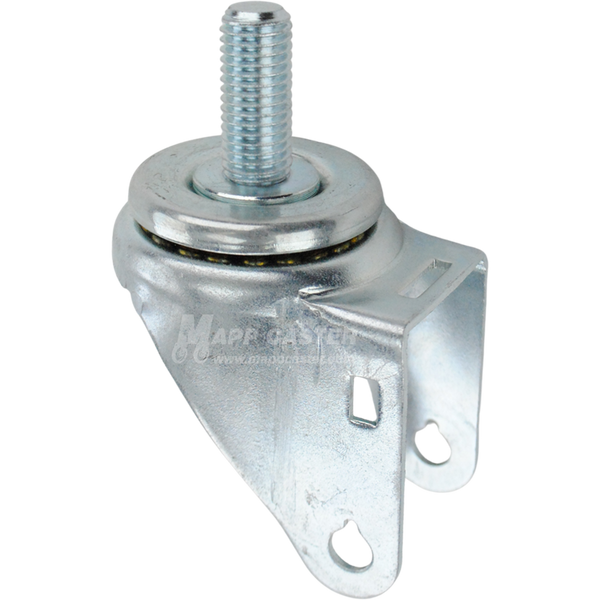 A bright zinc plated swivel caster rig for 3.5 inch wheels with a 3/4-inch threaded stem, showing a double ball raceway