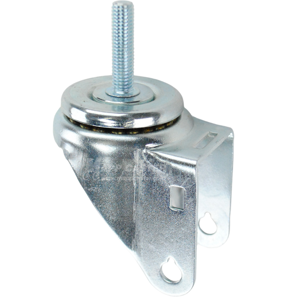 A bright zinc plated swivel caster rig for 3.5 inch wheels with a 3/8-inch threaded stem, showing a double ball raceway