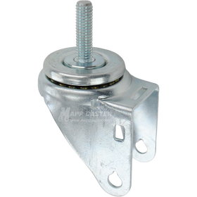 A bright zinc plated swivel caster rig for 3.5 inch wheels with a 7/16-inch threaded stem, showing a double ball raceway
