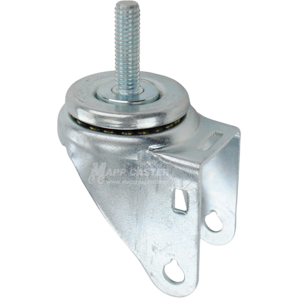 A bright zinc plated swivel caster rig for 3.5 inch wheels with a 7/16-inch threaded stem, showing a double ball raceway