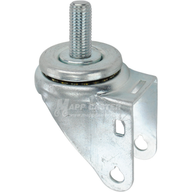 A bright zinc plated swivel caster rig for 3.5 inch wheels with a 16mm threaded stem, showing a double ball raceway