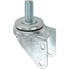 A bright zinc plated swivel caster rig for 3.5 inch wheels with a 20mm threaded stem, showing a double ball raceway