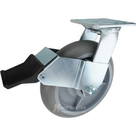 Grey Crowned TPR plate mounting swivel caster w/ face contact  brake, water, chemical, oil & grease resistant. Great for outdoors - 600 lbs Capacity