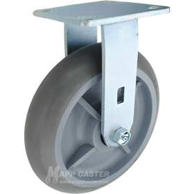 Grey Crowned TPR plate mounting rigid caster, water, chemical, oil & grease resistant. 600 lbs Capacity