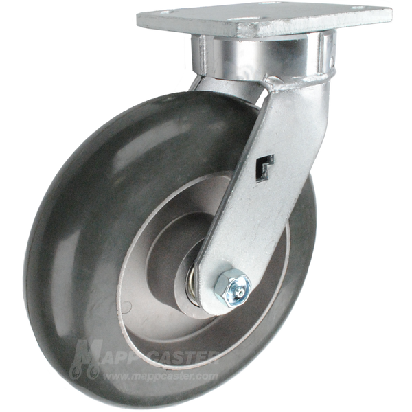 8" x 2" Balloon Cushion Wheel Rubber Kingpinless Swivel Caster - 700 Lbs Capacity Heavy Duty