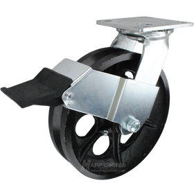 8" x 2" Cast Iron V-Groove Wheel Swivel Caster with Face Contact Brake - 1,200 Lbs Capacity Part # 146VIRB820SFCB