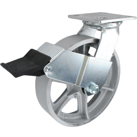 8" x 2" Cast Iron Wheel Swivel Caster with Face Contact Brake - 1,250 Lbs Capacity Part # 146CIRB820SFCB