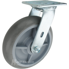 Crowned TPR plate mounting swivel caster, water, chemical, oil & grease resistant. 600 lbs Capacity