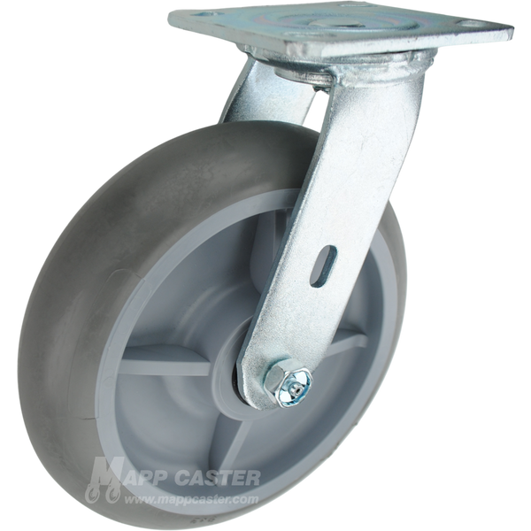 Crowned TPR plate mounting swivel caster, water, chemical, oil & grease resistant. 600 lbs Capacity