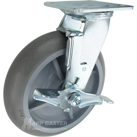 Crowned TPR plate mounting swivel Brake caster, water, chemical, oil & grease resistant. 600 lbs Capacity