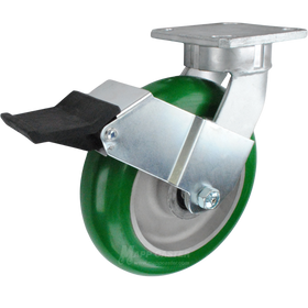 8" x 2" Green Crowned Poly on Aluminum Wheel Kingpinless Swivel Caster with Face Contact Brake - 1,500 Lbs Capacity Part # P51082PPMFCB