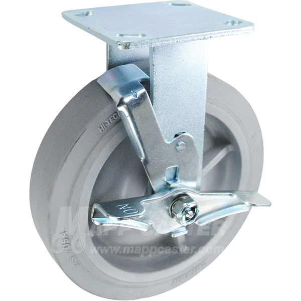 8" x 2" Grey Thermoplastic Rubber Wheel Rigid Brake Caster - Part # 146PERG820RB