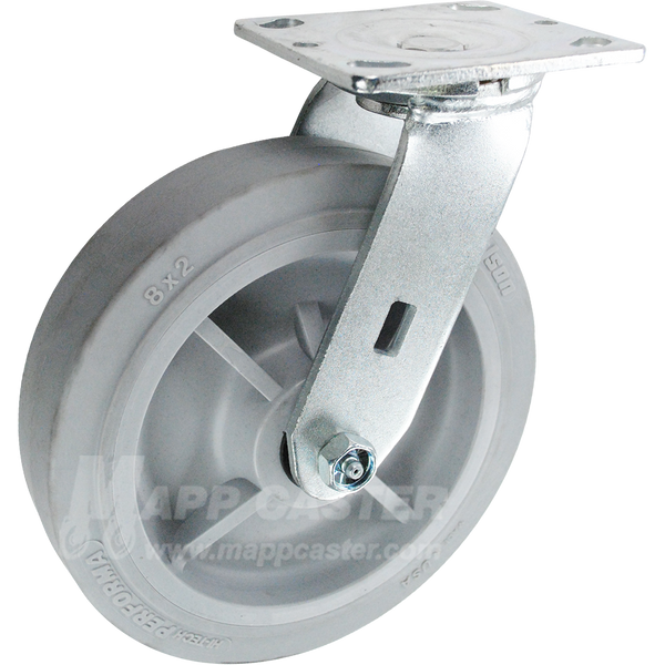 8" x 2" Grey Thermoplastic Rubber Wheel Swivel Caster - Part # 146PERG820S