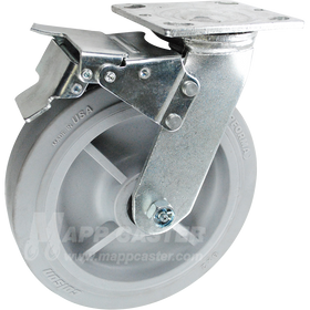 8" x 2" Grey Thermoplastic Rubber Wheel Swivel Caster with Total Locking Brake - Part # 146PERG820SBTL