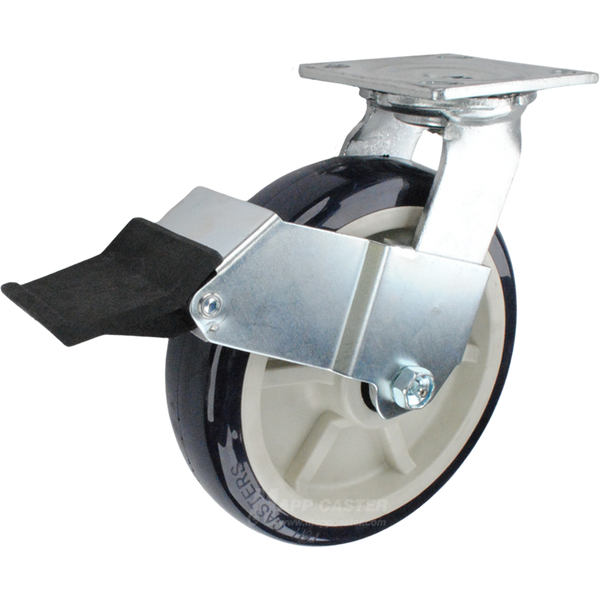 8" x 2" Patriot Polyurethane on Polyolefin Core Wheel Swivel Caster with Face Contact Brake - 1,200 Lbs Capacity Part # 146PRX820SFCB