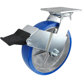 8" x 2" Polyurethane on Aluminum Wheel Swivel Caster with Face Contact Brake - 1,250 Lbs Capacity Part # 1463P7B820SFCB
