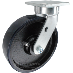 8" x 2" Polyurethane on Iron Wheel Kingpinless Swivel Caster - 1,500 Lbs Capacity Heavy Duty