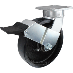 8" x 2" Polyurethane on Iron Wheel Kingpinless Swivel Caster with Face Contact Brake - 1,500 Lbs Capacity Part # P5108201601FCB