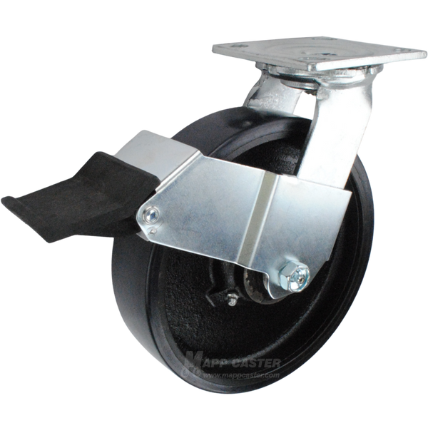 8" x 2" Polyurethane on Iron Wheel Swivel Caster with Face Contact Brake - 1,250 Lbs Capacity Part # 146UIRB820SFCB