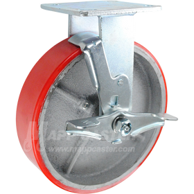 8" x 2" Red Poly on Iron Wheel Kingpinless Rigid Brake Caster - 1,400 Lbs Capacity Part # P50082PURBTLB