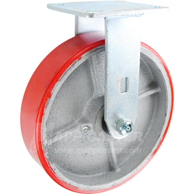 8" x 2" Red Poly on Iron Wheel Kingpinless Rigid Caster - 1,400 Lbs Capacity Heavy Duty