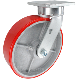 8" x 2" Red Poly on Iron Wheel Kingpinless Swivel Caster - 1,400 Lbs Capacity Heavy Duty