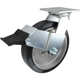 8" x 2" Rubber on Aluminum Wheel Swivel Caster with Face Contact Brake - 600 Lbs Capacity Part # 146RARB820SFCB