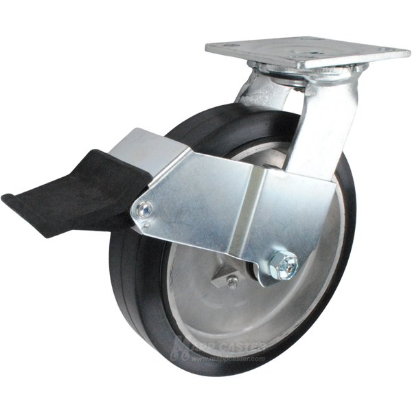 8" x 2" Rubber on Aluminum Wheel Swivel Caster with Face Contact Brake - 600 Lbs Capacity Part # 146RARB820SFCB