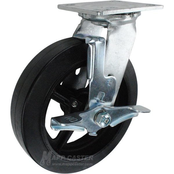 8" x 2" Rubber on Iron Wheel Swivel Brake Caster - 600 Lbs Capacity Part # 146RIRB820SB