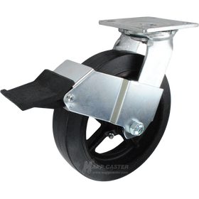 8" x 2" Rubber on Iron Wheel Swivel Caster with Face Contact Brake - 600 Lbs Capacity Part # 146RIRB820SFCB