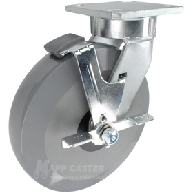 8" x 2" Solid Polyurethane Elastomer Wheel Kingpinless Swivel Brake Caster - 1,700 Lbs Capacity Part # P5108209HU1TLB