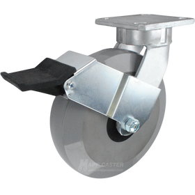 8" x 2" Solid Polyurethane Elastomer Wheel Kingpinless Swivel Caster with Face Contact Brake - 1,700 Lbs Capacity Part # P5108209HU1FCB