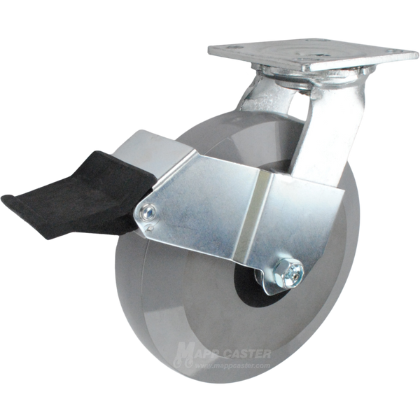 8" x 2" Solid Polyurethane Elastomer Wheel Swivel Caster with Face Contact Brake - 1,250 Lbs Capacity Part # 146HUBB820SFCB