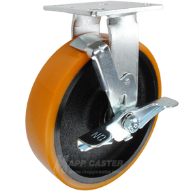 8" x 2" Titan Polyurethane on Iron Wheel Kingpinless Rigid Brake Caster - 2,000 Lbs Capacity Part # P50082PXBBTLB